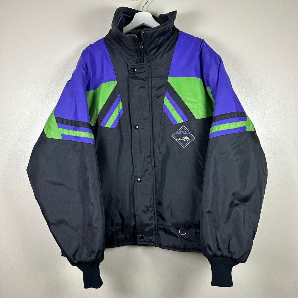 Edco Men's XL Jacket Black Purple Green Colorblock Vintage Made in Canada
